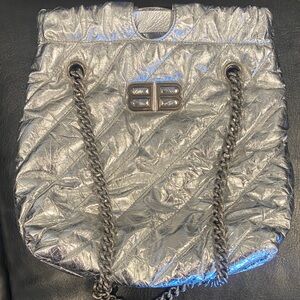 Metallic Silver Quilted Crush Tote Small